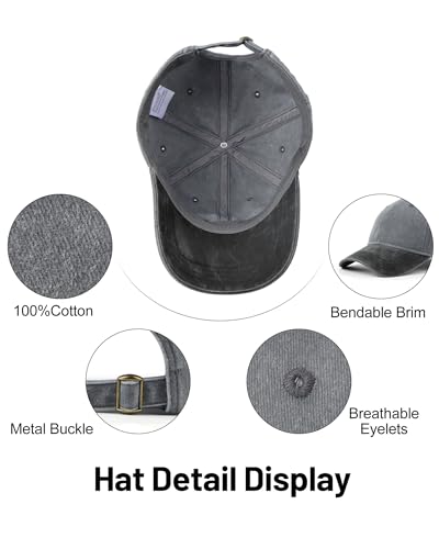 Zylioo XXL Baseball Cap for Big Heads Men Women, Washed Denim Dad Hat - color: Gray-black, size: X-Large-XX-Large