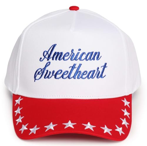 D&Y Retro 2-Tone Canvas Baseball Cap for Women - Funny Embroidered Distressed Snapback, Adjustable Cotton Dad Hat - color: American Sweetheart-red