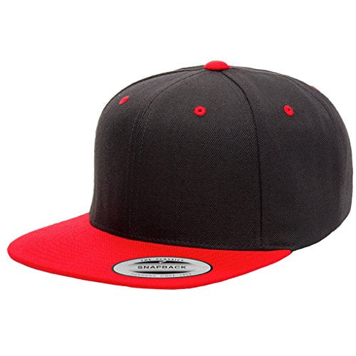 Custom Hat. 6089 Classic Snapback. Embroidered. Place Your Own Text/Logo - color: Black/Red
