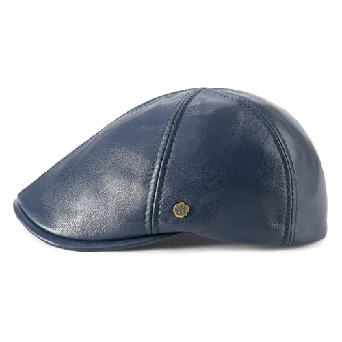 VOBOOM Leather Ivy Newsboy Caps 6 Panel Cabbie Beret Hat - color: Navy, size: 7 1/4