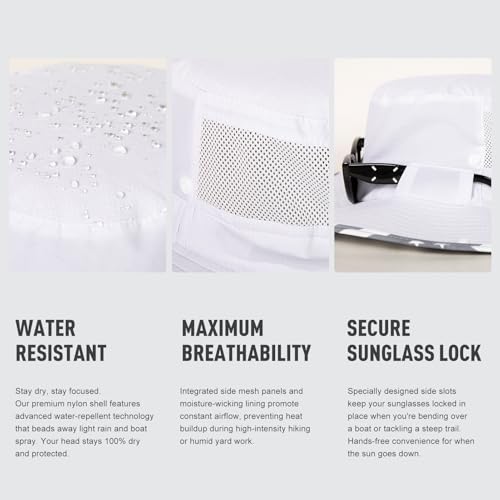 TOP-EX Wide Brim Bucket Sun Hat for Men & Women, Quick-Dry Boonie Hat, Mesh - color: White - Gray Flag, size: Large-X-Large