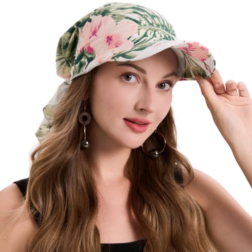 ZLYC Chemo Headwear for Women Brim Visor Head Scarf Pre Tied Headwraps Lightweight Skull Cap - color: Leaves Beige
