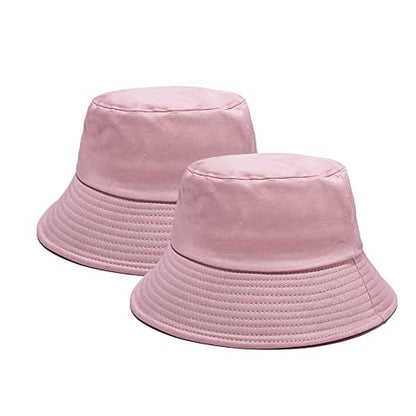 PFFY 2 Packs Bucket Hat for Women Men Cotton Hats Sun Beach Fishing Cap - color: 2 Packs Pink