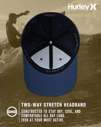 Hurley Mens Textured Fitted Baseball Cap, Moisture Wicking, Curved Brim - color: Mystic Navy, size: Small-Medium