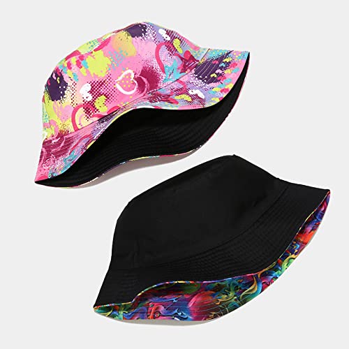 Unisex Print Double-Side-Wear Reversible Bucket Hat - color: Heart Pattern