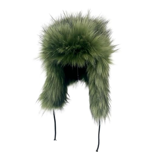 Y2K Faux Fur Russian Hat, Soft, Warm Winter Trapper Hat with Earmuffs for Men and Women - color: Green