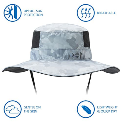 BASSDASH UPF 50+ Sun Fishing Hat Water Resistant with Detachable Neck Flap - color: Light Grey Camo - Big Head Size
