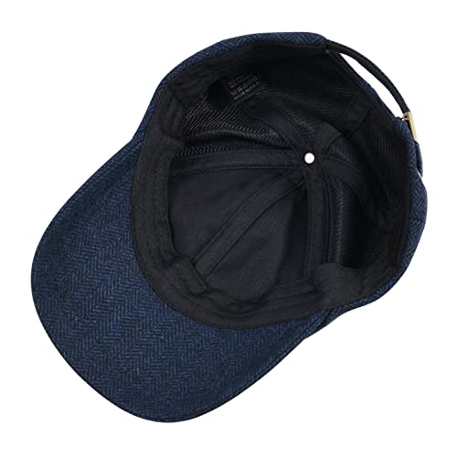 BOTVELA Men Wool Adjustable Tweed Baseball Cap - color: Herringbone Navy