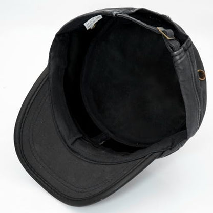 Unisex Cadet Army Cap Adjustable Flat Top Cap Washed Cotton Military Hat Baseball Cap - color: Black 1