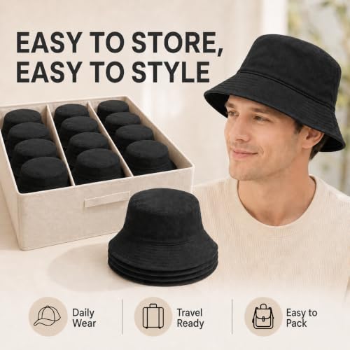 Bucket Hats Bulk Solid Color DIY Blank Hat Bucket Hats for Men, Women and Adults - color: 50 Pcs Black