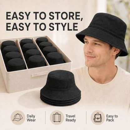 Bucket Hats Bulk Solid Color DIY Blank Hat Bucket Hats for Men, Women and Adults - color: 50 Pcs Black