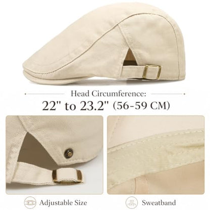 Initlove Mens Newsboy Cap Cotton Ivy Hat Beret Hats for Driving - color: B Khaki