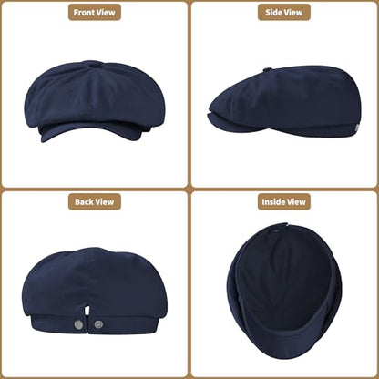KUJUHA Newsboy Cap for Men Flat Cap 100% Cotton Irish Gatsby Ivy Golf Cabbie Hat Driving Hat - color: Navy, size: Large