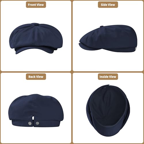 KUJUHA Newsboy Cap for Men Flat Cap 100% Cotton Irish Gatsby Ivy Golf Cabbie Hat Driving Hat - color: Navy, size: Medium