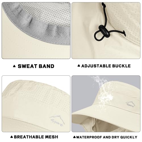 Rosoz Sun Hat for Men Women with Neck Flap& Removable Face Cover Wide Brim - color: 1pack-ivory