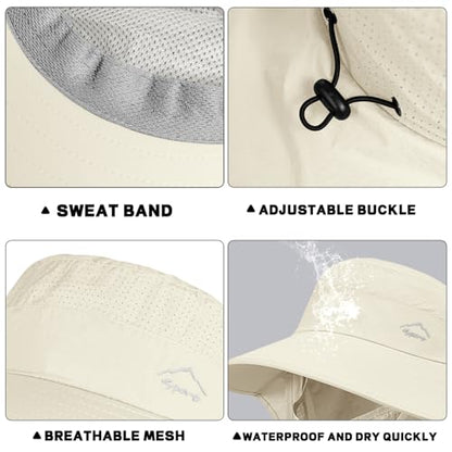 Rosoz Sun Hat for Men Women with Neck Flap& Removable Face Cover Wide Brim - color: 1pack-ivory