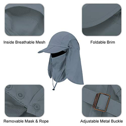CRISTGEE Foldable Sun Cap, Fishing Hats, UPF 50+ Protection Caps with Face Mask Neck Flap - color: Dark Gray