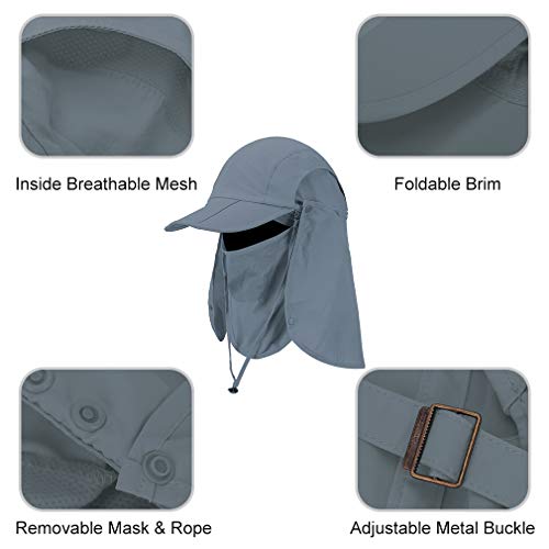 CRISTGEE Foldable Sun Cap, Fishing Hats, UPF 50+ Protection Caps with Face Mask Neck Flap - color: Dark Gray