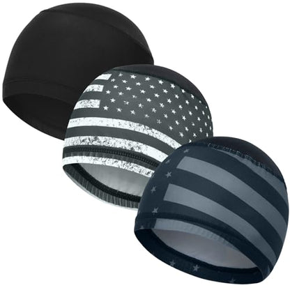 Cooling Skull Caps Helmet Liner Hard Hat Sweat Liner Motorcycle Cycling Cap - color: 3pcs (Black+ 2pcs Flag Style)