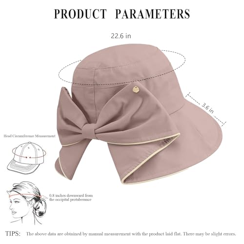 Women's Foldable Wide Brim Bowknot Bucket Hat Sun Protective - color: Dusty Rose
