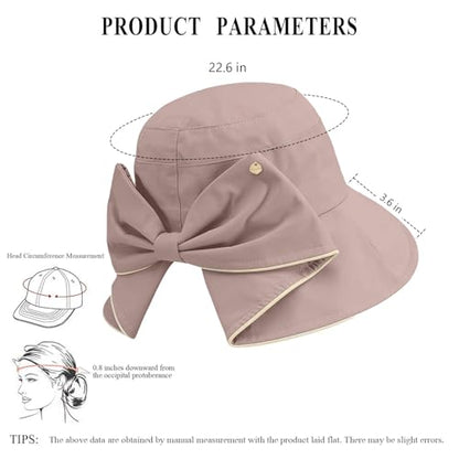 Women's Foldable Wide Brim Bowknot Bucket Hat Sun Protective - color: Dusty Rose