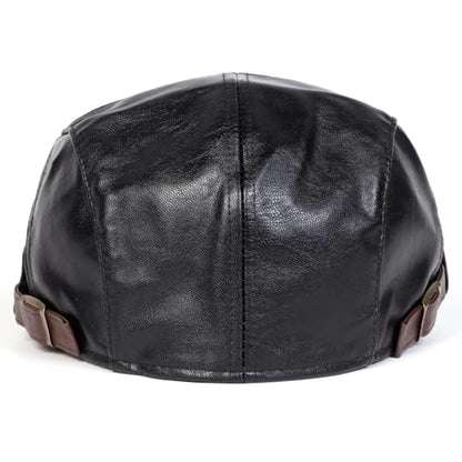 Newsboy Cap for Men, Flat Cap, PU Leather Hat - color: Patch| Black