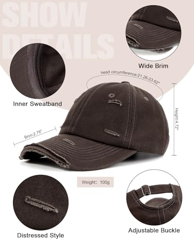 Distressed Washed Cotton Baseball Cap Adjustable Dad Hat for Men Women - color: Coffee