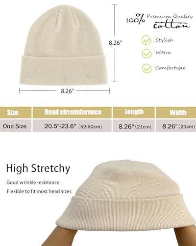 vidsel 100% Cotton Beanie Hat-Unisex Winter Knit Cuffed Beanies Skull Cap - color: 1-beige