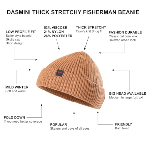 Fisherman Beanie Hats for Men Women,Knit Trawler Skull Cap,Watch Cap,Spring Fall Winter Warm Short Hats - color: (Thick Stretchy)-camel-m