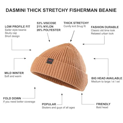 Fisherman Beanie Hats for Men Women,Knit Trawler Skull Cap,Watch Cap,Spring Fall Winter Warm Short Hats - color: (Thick Stretchy)-camel-m