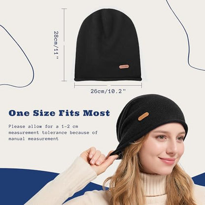 ACUSHLA 100% Merino Wool Slouchy Beanie for Women Men Winter Hat Skull Cap - color: Black