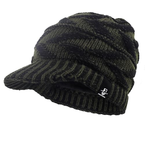 Women's BeanieTail Warm Knit Hat Messy High Bun Ponytail Visor Beanie Cap - color: B341-green, size: Medium