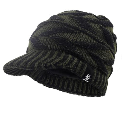 Women's BeanieTail Warm Knit Hat Messy High Bun Ponytail Visor Beanie Cap - color: B341-green, size: Medium