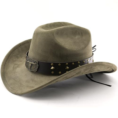 LIDHAY Cowboy Hat for Women Men with Shapeable Wide Brim Western Suede Hat for Cowboys and Cowgirls - color: Army Green