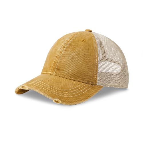 CHOK.LIDS Washed Trucker Hat Unstructured Distressed Pigment Dyed Cap - color: (Mustard)