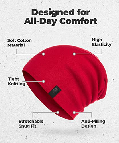 Warm Slouchy Beanie Hat - Deliciously Soft Daily Beanie in Fine Knit - color: Red - 1