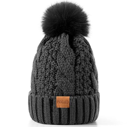 Women's Winter Pompom Beanie Warm and Cozy Knit Hat Fleece Lining Skull Cap for Women - color: Gray