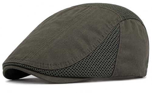 DIYDECAL Mens Cotton Mesh Newsboy Cap Flat Ivy Gatsby Hat Summer Driving Cabbie Cap - color: Dark Green
