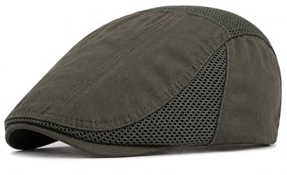 DIYDECAL Mens Cotton Mesh Newsboy Cap Flat Ivy Gatsby Hat Summer Driving Cabbie Cap - color: Dark Green