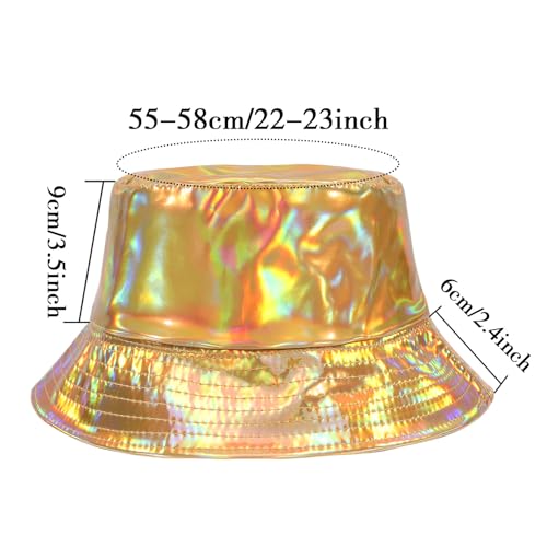 MILAKOO Rave Hologram Metallic Bucket Hat Reversible Cap Reflective Waterproof Rain Fisherman Hat - color: E: Gold