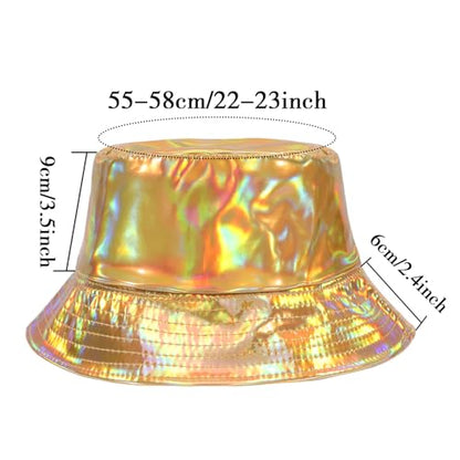 MILAKOO Rave Hologram Metallic Bucket Hat Reversible Cap Reflective Waterproof Rain Fisherman Hat - color: E: Gold