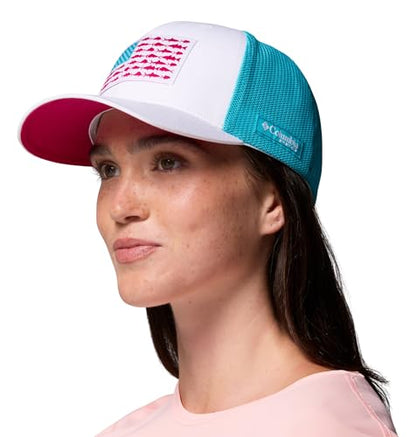 Columbia Unisex PFG Logo Mesh Ball Cap - color: White/Guava Pink/Fish Flag, size: XX-Large