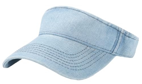 Washed Denim Sun Visors Women Adjustable Beach Sun Hat Cotton Empty Top Baseball Cap Golf Tennis Sports Hat for Men - color: Medium-blue
