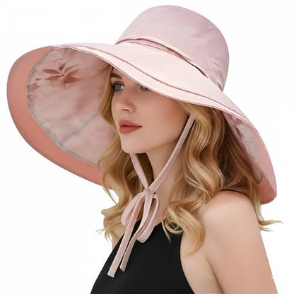 HUAMULAN Women Wide Brim Reversible Sun Hat Summer Beach Fishing Bucket - color: Pink