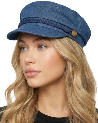 Funky Junque Greek Fisherman Newsboy Cap, Cotton Captains Bakerboy Hat - color: Denim