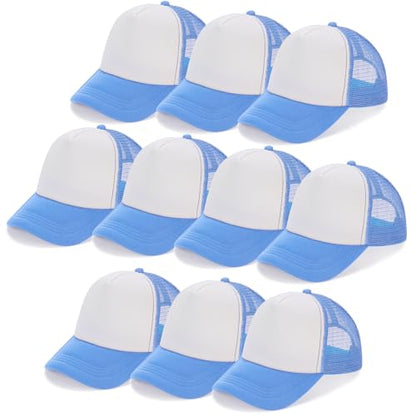 Ultrafun 10 Pack Trucker Hat Mesh Sublimation Blank Hats Adjustable Baseball Caps Hats for Men Women - color: Blue White