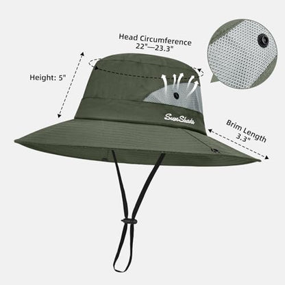 Rosoz Ponytail Sun Bucket Hats for Women UV Protection Foldable Wide Brim - color: 1 Pack-pure Green