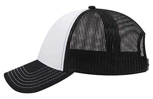 OTTO 6 Panel Low Profile Contrast Vertical Mesh Back Cap - color: Blk/Wht/Blk