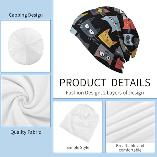 Beanie Hat for Men Women Slouchy Beanie Skull Sleep Cap Soft Lightweight Chemo Hat Stretch Cancer Headwear - color: Cat