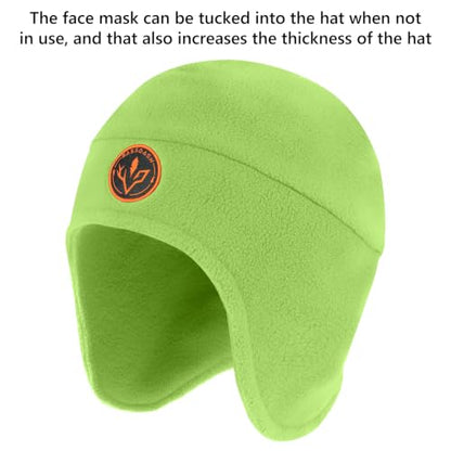 BASSDASH Unisex Soft Fleece 2-in-1 Hat with Mask Ear Flap - color: Light Green
